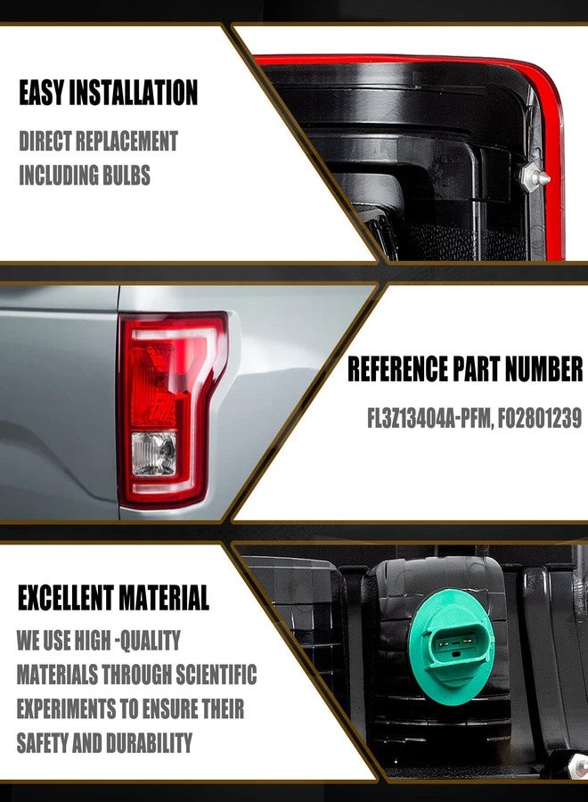 RANSOTO F150 Tail Light Compatible With Ford F-150 2015 2016 2017 Right Passenger Side Rear Brake Lights Tail Lamps With Bulbs Repalce FL3Z13404A, FO2801239 - Image 5